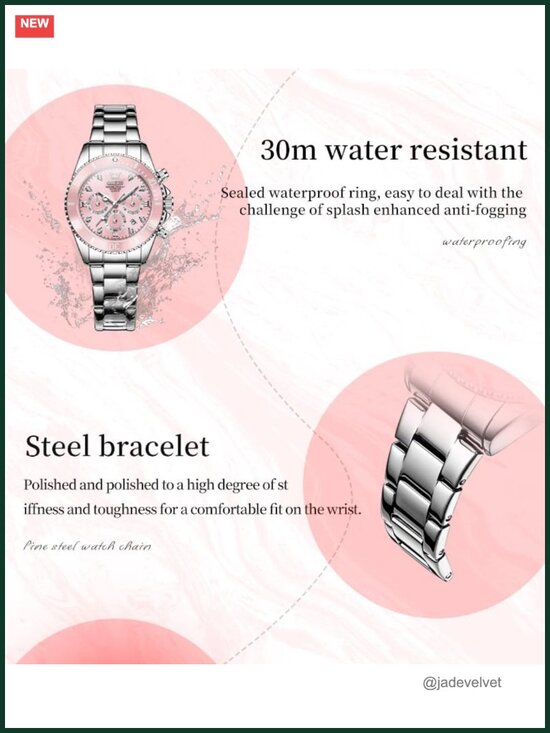 Women\'s Stainless Steel Chronograph Analog Quartz Luminous Diamond Watch